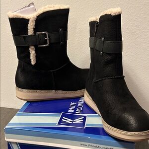 White Mountain Black Winter Boots with Cream Trim